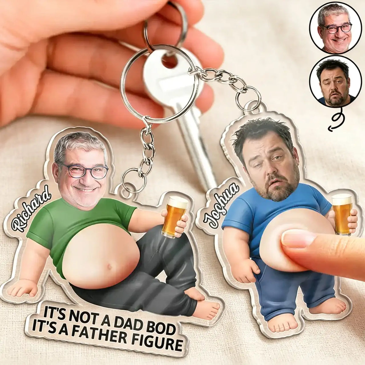 Personalized Dad Bod Keychain, Custom Photo Squishy Belly Design, Unique Creative Gift for Dad