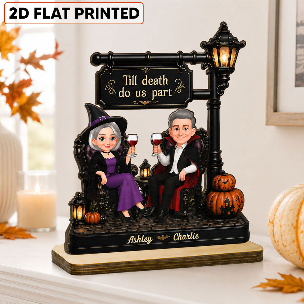 2-Layer Wooden Plaque with Till Death Do Us Part Couple Scene, Unique Gift for Spouse