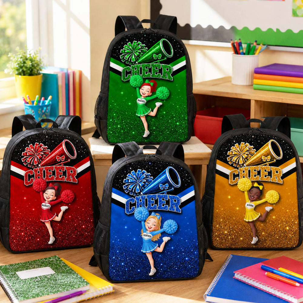 Kids School Backpack with Personalized Cheerleader Girl, Sparkling Team Spirit, Creative Gift for Young Cheer Fans