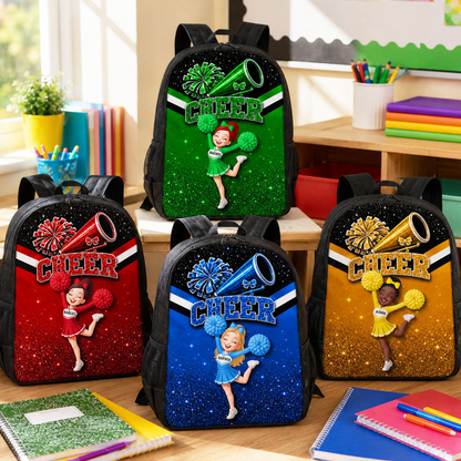 Kids School Backpack with Personalized Cheerleader Girl, Sparkling Team Spirit, Creative Gift for Young Cheer Fans