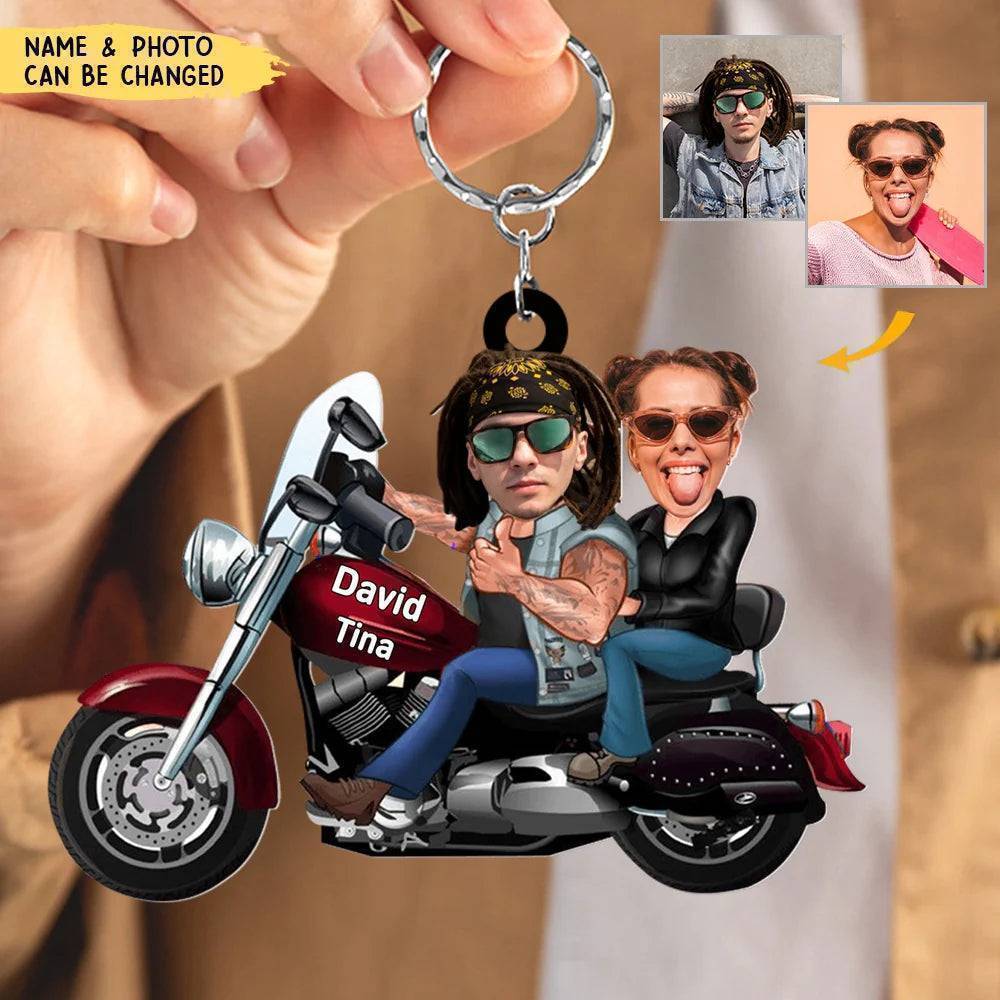 Custom Biker Couple Face Keychain, Gift For Couple, Valentine's Gift, Biker Gift