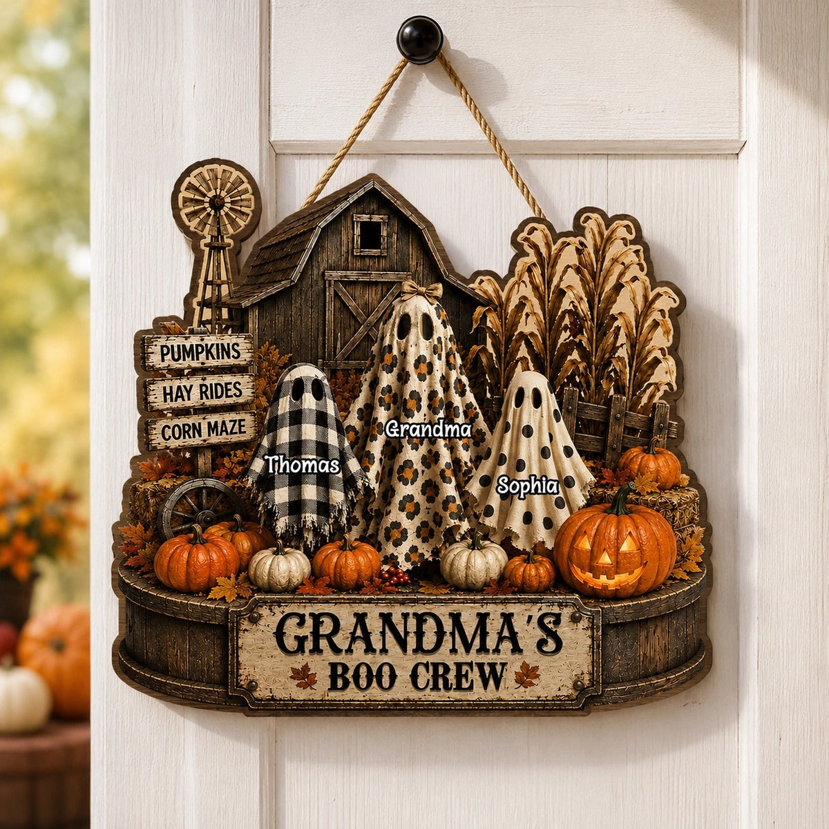 Personalized Halloween Acrylic Light Box for Grandma, Custom Boo Crew Ghost Family Night Light, Spooky Fall Decor Gift