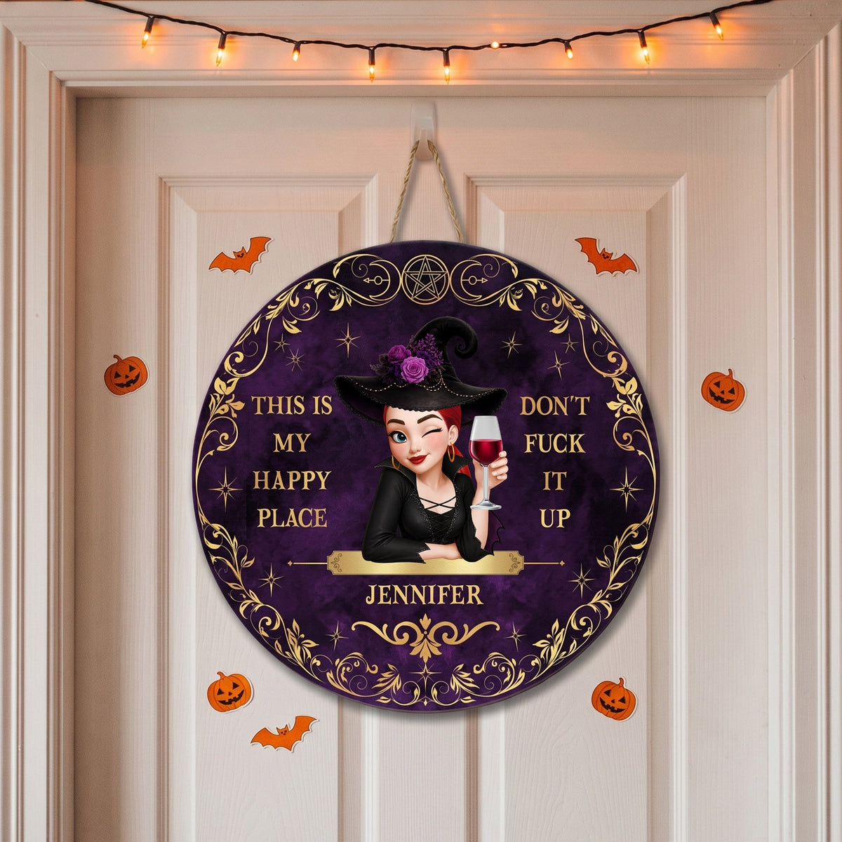 Custom Wooden Sign with Sassy Happy Place Quote, Witchy Decorative Accent, Creative Gift for Home