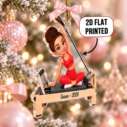 Personalized Pilates Girl Acrylic Ornament, Custom Reformer Scene, Unique Christmas Gift for Pilates Lovers