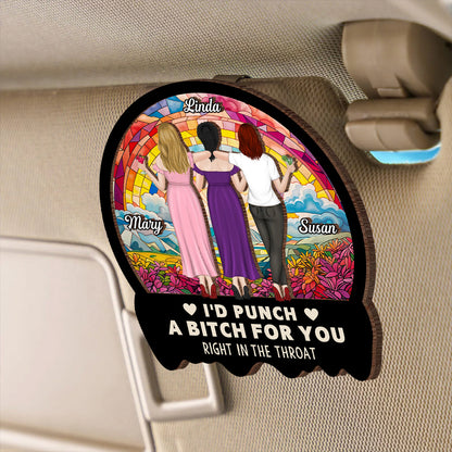 Best Friend Car Hanger – 'I'd Punch a B*h for You' – Funny and Meaningful Visor Clip for Sisters & Close Friends