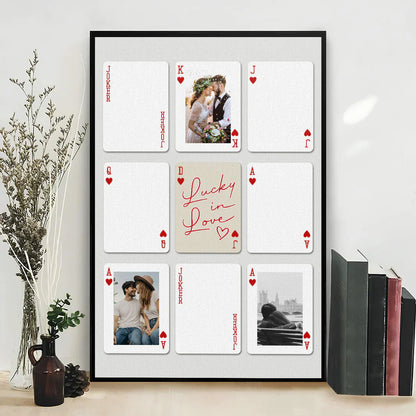 Personalized Poster, Lucky in Love Photo Cards with Kissing & Holding Hands, Unique Gift for Couple