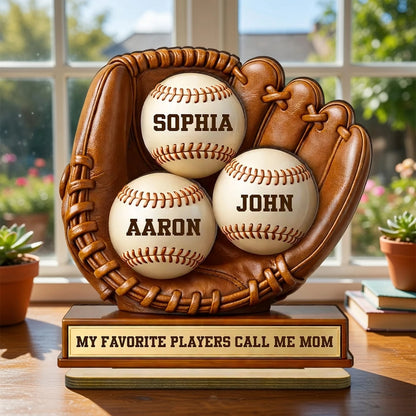 Personalized Baseball Mom 2-Layer Wooden Plaque with Glove & Baseballs - Unique Gift for Mom, Proud Sports Keepsake