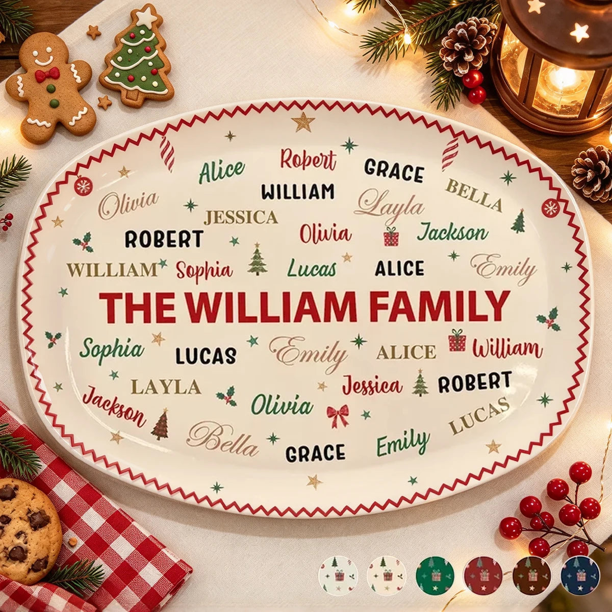 Personalized Family Name Grilling Plate, Festive Red and Green Design, Unique Christmas Gift for Families