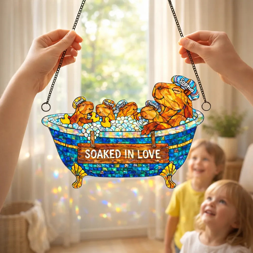 Acrylic Suncatcher Ornament With Cute Bathtub Critters Soaked In Love Sunlight Reflection Window Decor Thoughtful Gift For Mom