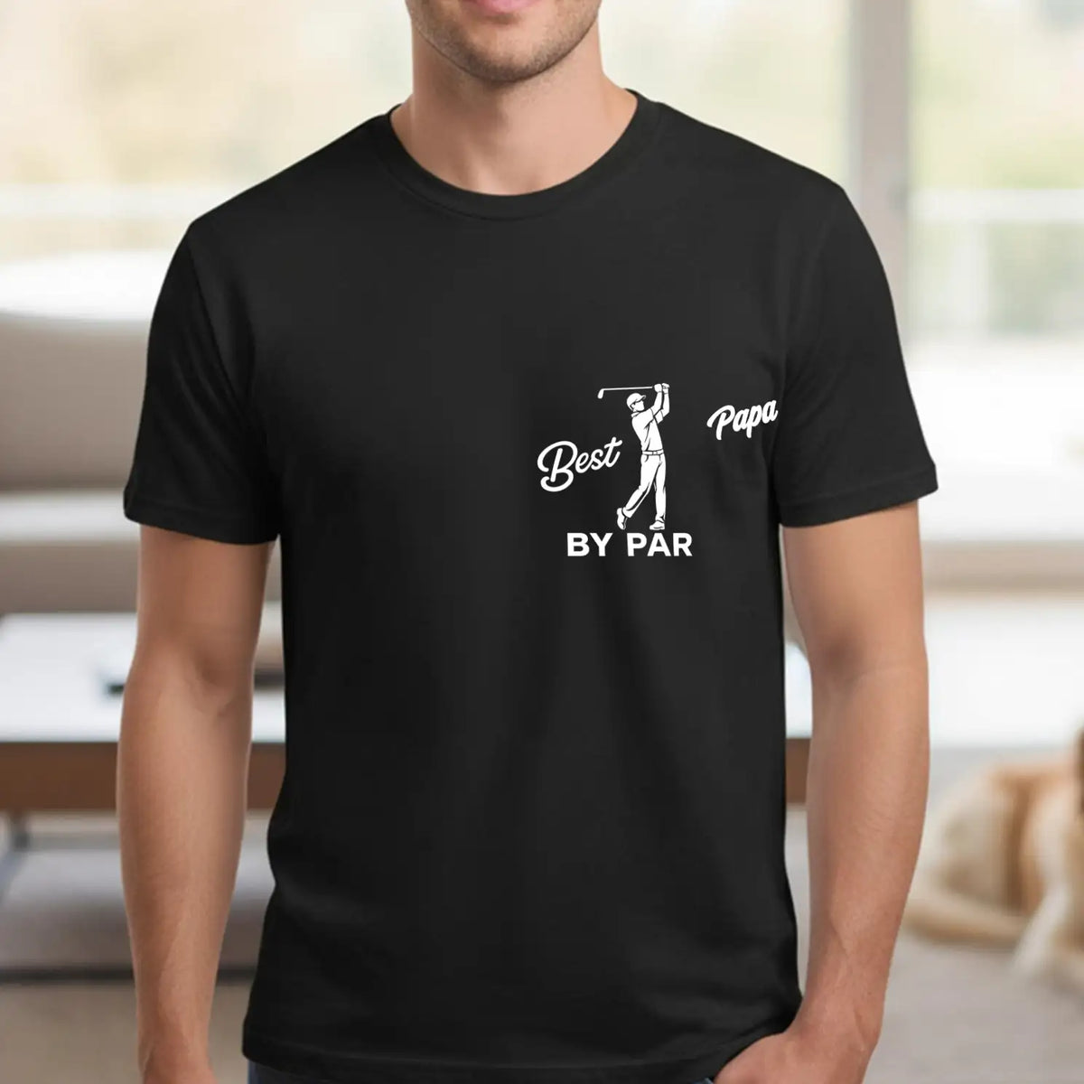 Embroidered Classic Tee, Golf Dad Mid Swing Design, Black Monochrome Style, Unique Gift for Dad