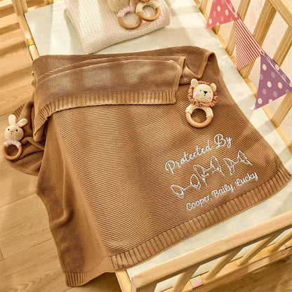 Embroidered Knitted Baby Blanket, Personalized Protected By Dog Keepsake, Creative Gift for New Parents