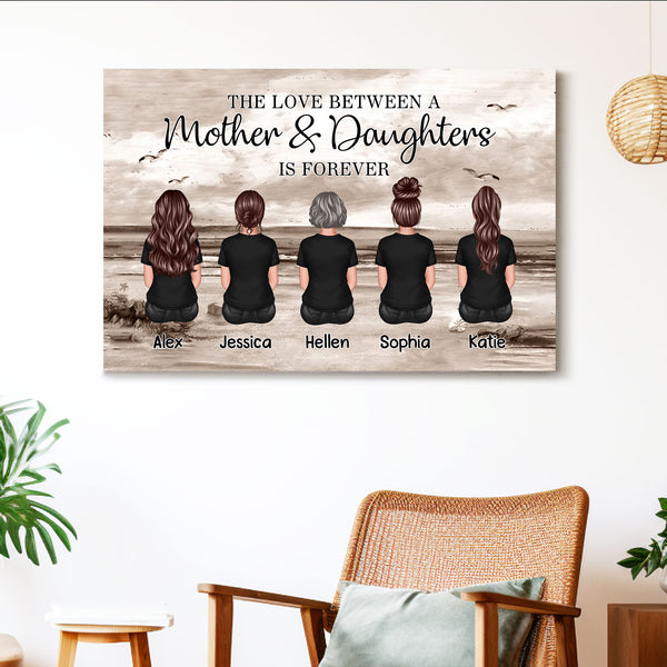 Mother & Daughters Beach Back View – Personalized Poster, Sentimental Decor for Valentine's Day or Mother's Day