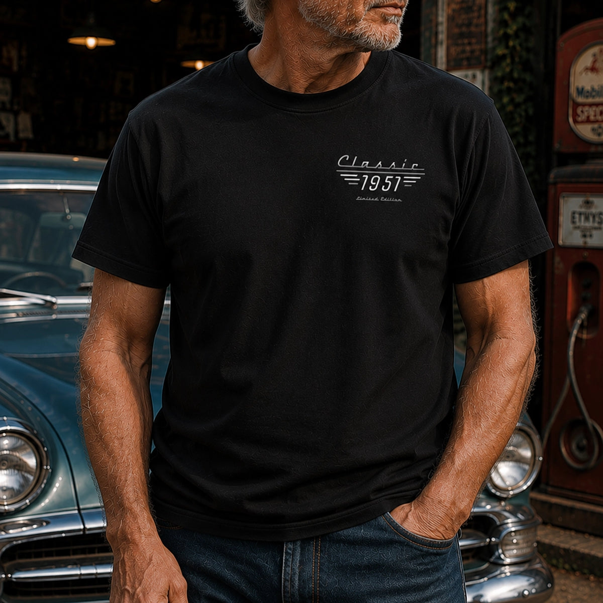 Personalized Classic Car Dual-Sided T-Shirt, Custom Photo Tee for Dad or Husband, Vintage Car Lover Gift