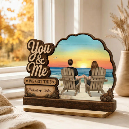 Personalized You & Me Wooden Plaque, Ocean Sunset Couple Gift for Anniversary or Home Decor