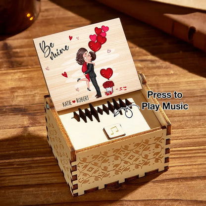 Personalized Wooden Music Box with Kissing Couple & Hearts Romantic Unique Gift for Him or Her