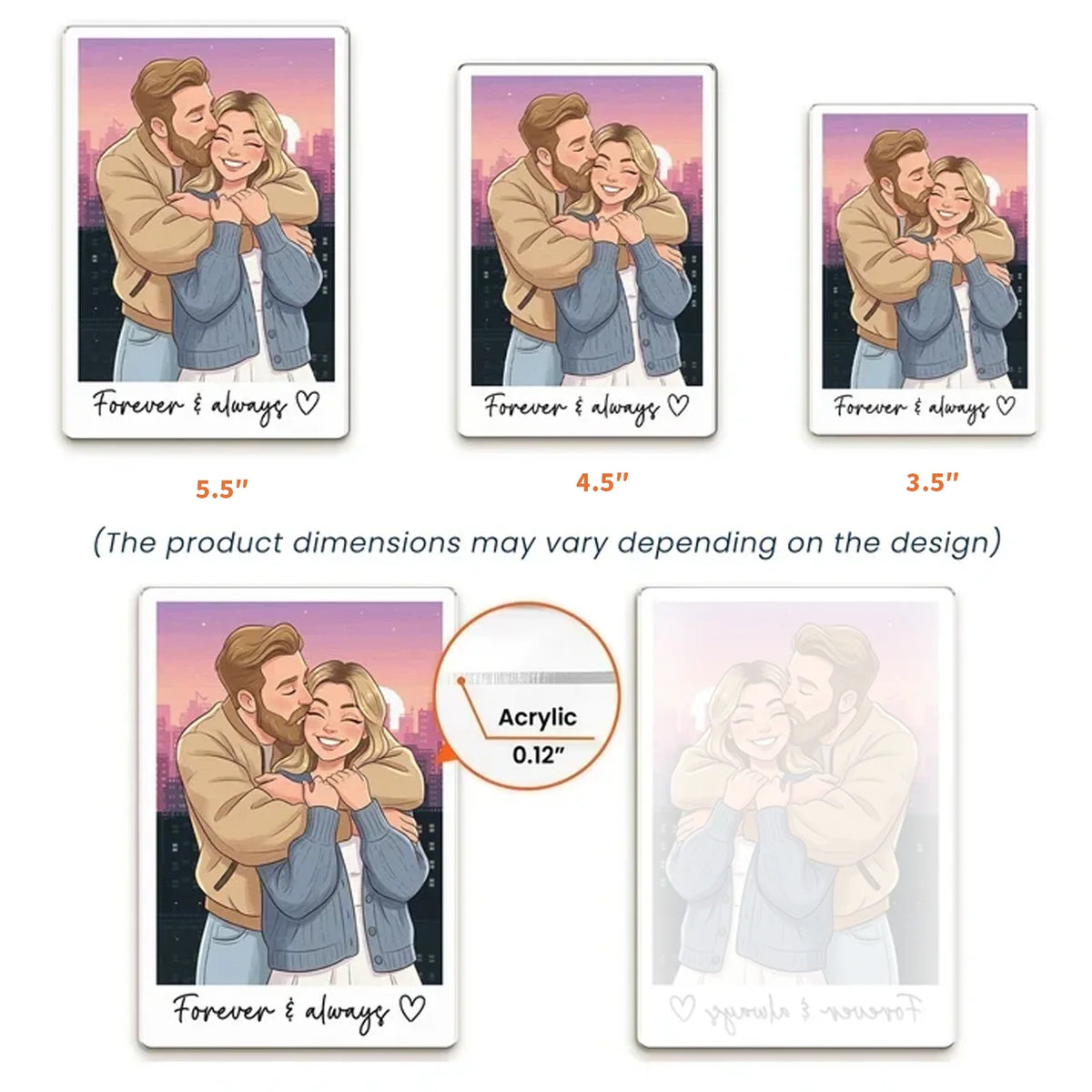 Personalized Acrylic Magnet, Hugging Couple Cartoon Portrait, Unique Gift for a Partner