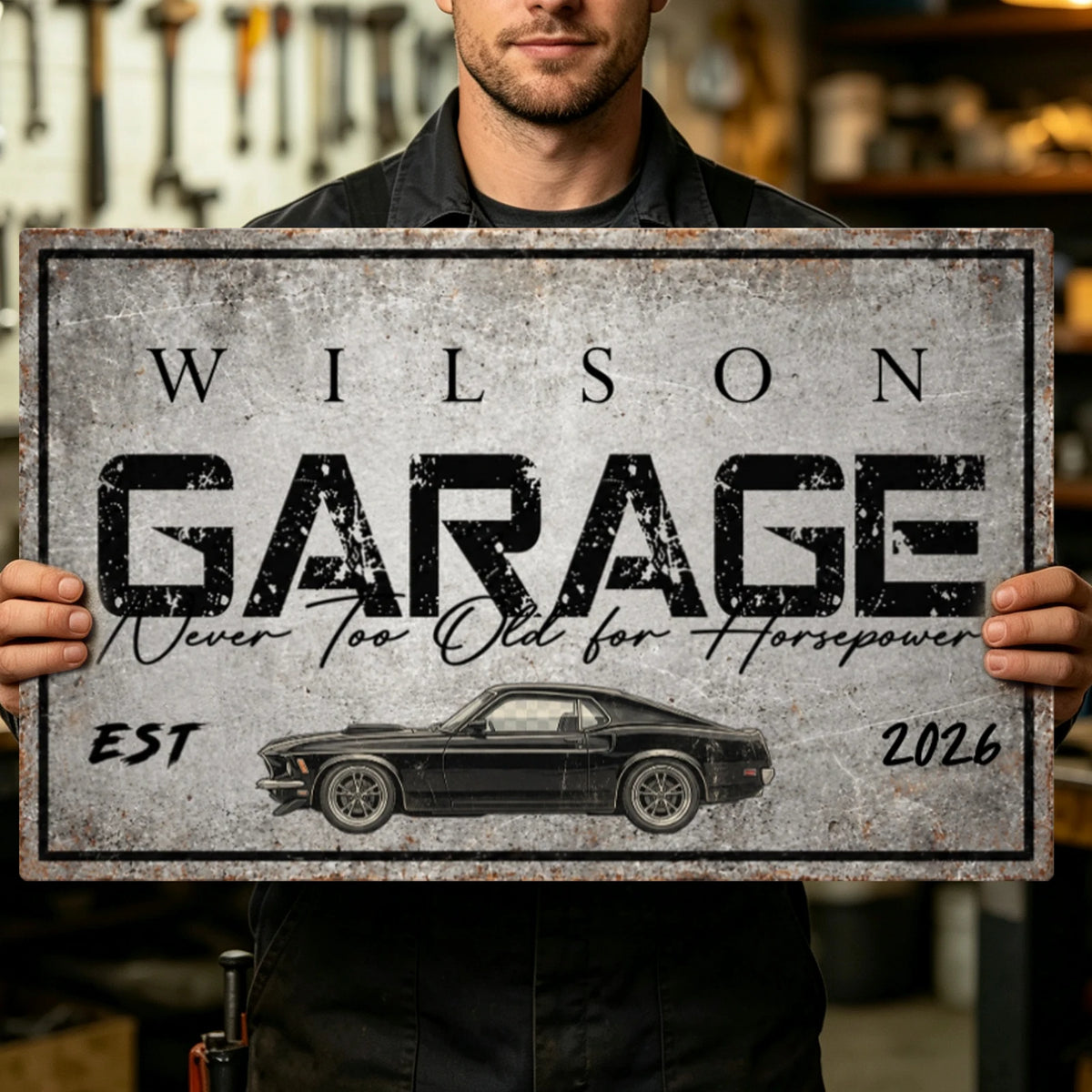 Personalized Rectangular Iron Sign, Vintage Muscle Car Garage Decor, Unique Gift for Car Enthusiasts