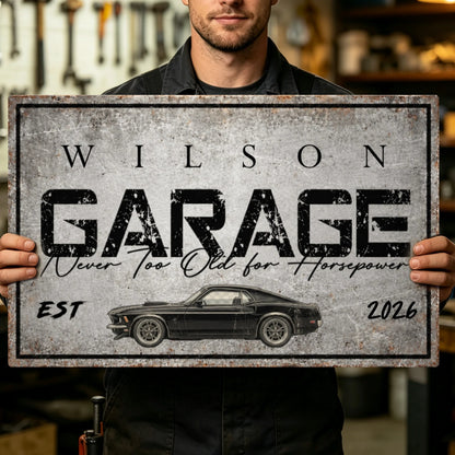 Personalized Rectangular Iron Sign, Vintage Muscle Car Garage Decor, Unique Gift for Car Enthusiasts