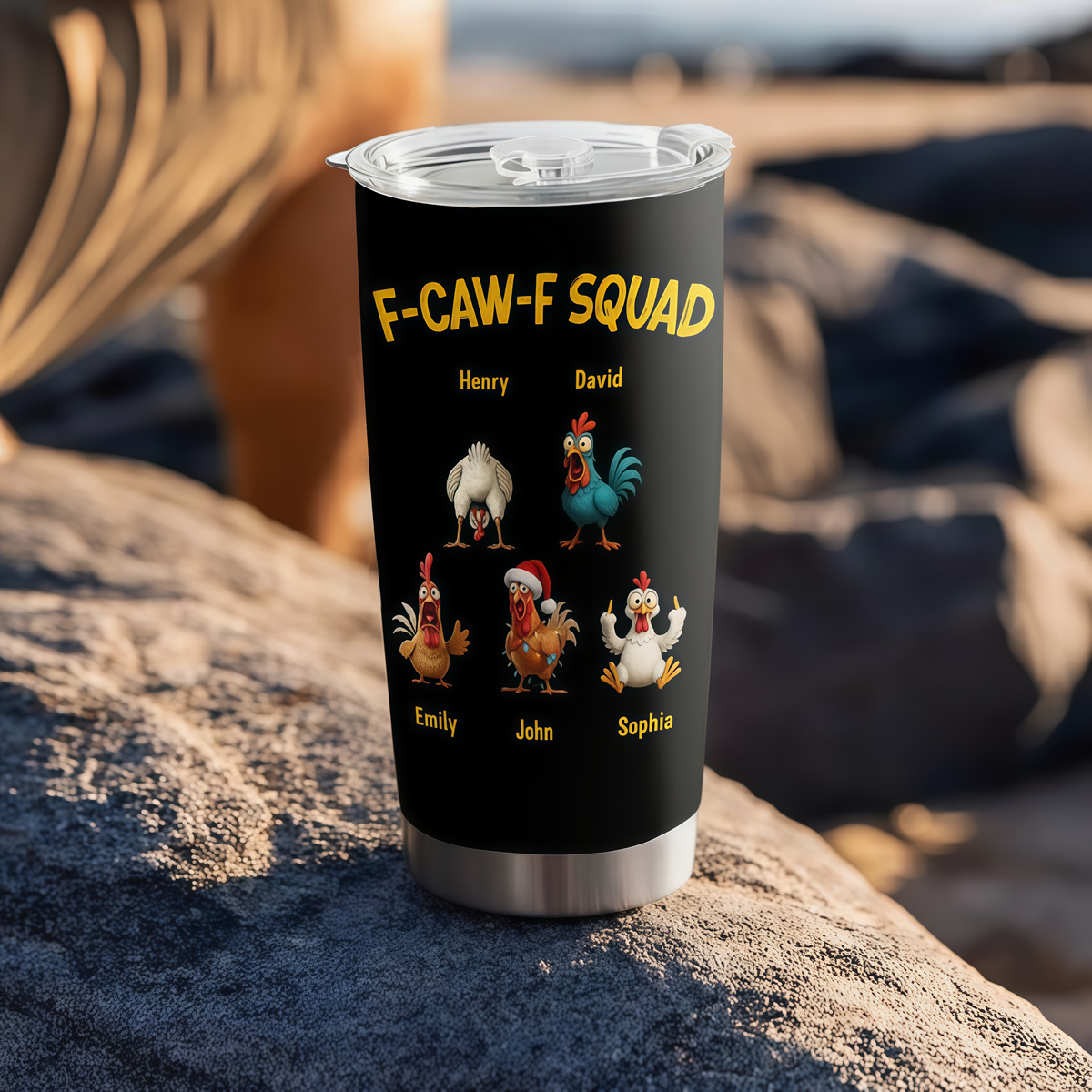 Personalized Insulated Travel Tumbler with Funny Chicken Squad Art, Keeps Drinks Hot or Cold, Unique Gift for Coffee Lovers