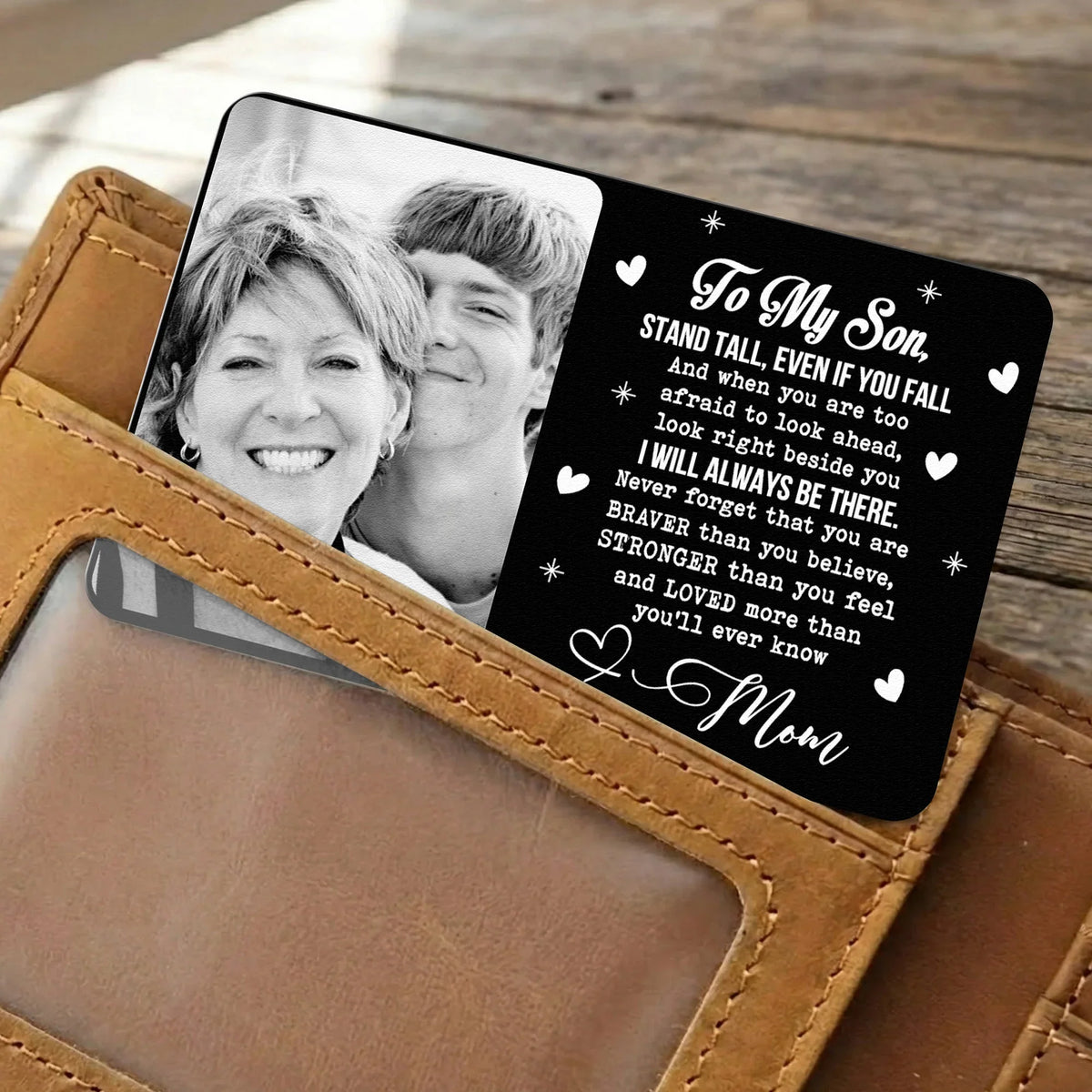 Personalized Metal Wallet Card with Custom Photo and Love Note for Son - Unique Everyday Keepsake Gift