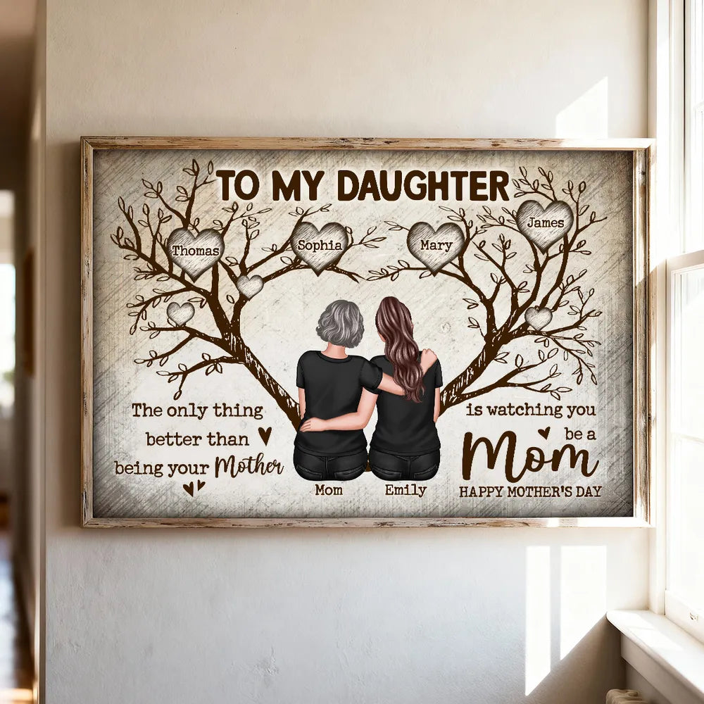 To My Daughter Personalized Poster, Back Hug Under Tree of Life, Heartwarming Keepsake Wall Art, Unique Mother's Day Gift
