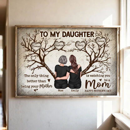 To My Daughter Personalized Poster, Back Hug Under Tree of Life, Heartwarming Keepsake Wall Art, Unique Mother's Day Gift