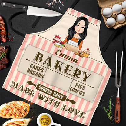 Personalized Pocket Apron, Bakery Girl Baking Design for Kitchen Cooking, Unique Gift for Mom or Baker