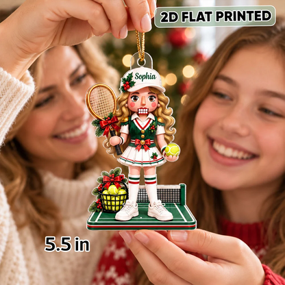 Female Tennis Nutcracker Acrylic Ornament, Personalized Racket & Ball Keepsake, Creative Gift for Granddaughter
