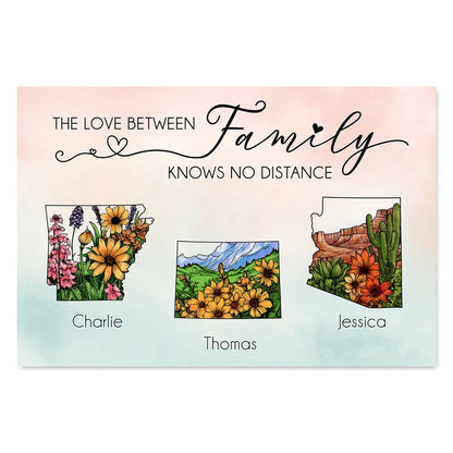 The Love Between Family Friends Knows No Distance Watercolor Wildflower State Map Personalized Poster or Plaque or Keychain or Ornament