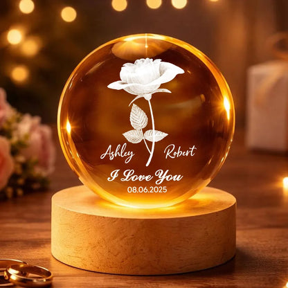 Personalized I Love You Globe Lamp with Rose Design - Cozy Bedside Glow for Her or Him, Unique Gift