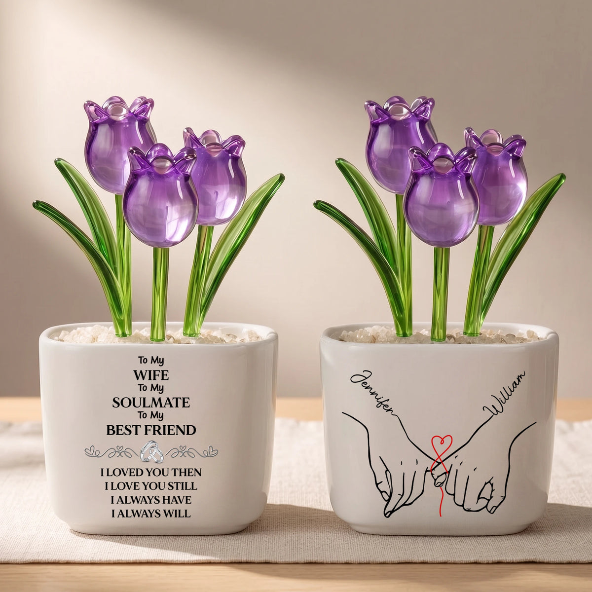 Personalized Square Glass Planter, Birth Month Flower Design, Creative Gift for Wife