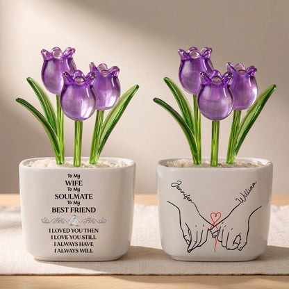 Personalized Square Glass Planter, Birth Month Flower Design, Creative Gift for Wife