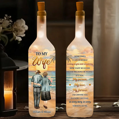 How Lucky I Am Personalized Bottle Lamp, Cozy Warm Glow Night Light with Sunset Couple Art, Thoughtful Gift for Wife
