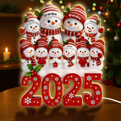 Acrylic Light Box with Festive Snowman Family, Soft Light for Mantel or Bedroom, Heartwarming Holiday Keepsake & Creative Gift