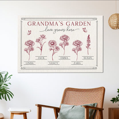 Grandma’s Garden Poster - Personalized Family Poster without Frame with Custom Names, Perfect Gift for Grandma