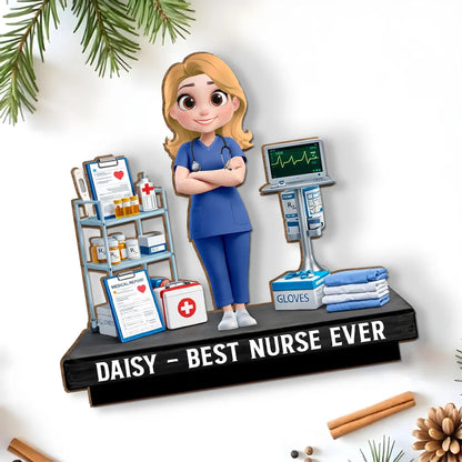 Personalized 2-Layer Wooden Plaque Nurse Figurine With Heartfelt Message, Cute Desk Decor, Unique Gift for Nurses
