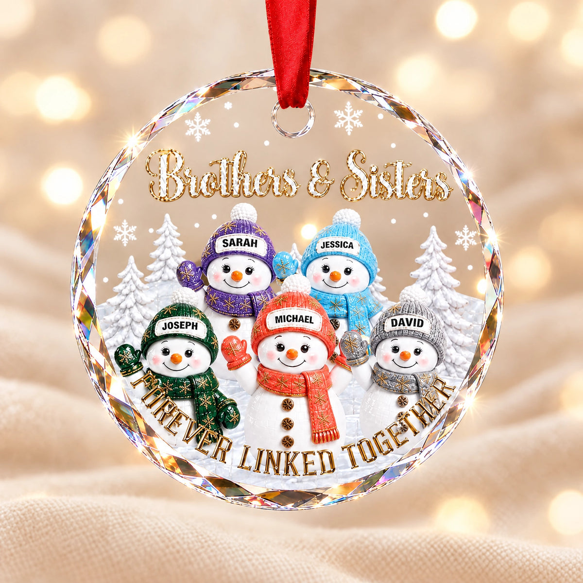 Brother & Sister Personalized Christmas Ornament, Forever Linked Together Snowman Family Keepsake Gift
