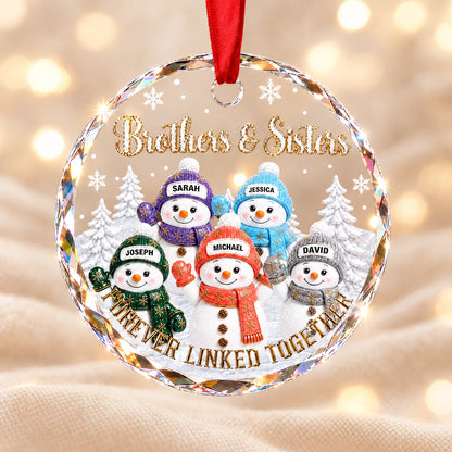 Brother & Sister Personalized Christmas Ornament, Forever Linked Together Snowman Family Keepsake Gift