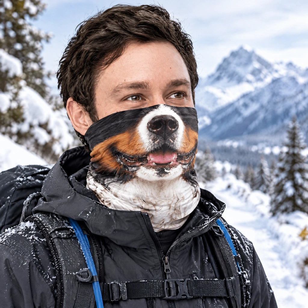 Personalized Printed Neck Gaiter with Playful Gray Dog Face, Unique Creative Gift for Dog Lovers