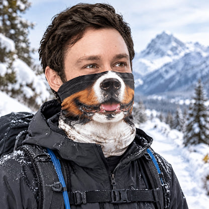 Personalized Printed Neck Gaiter with Playful Gray Dog Face, Unique Creative Gift for Dog Lovers