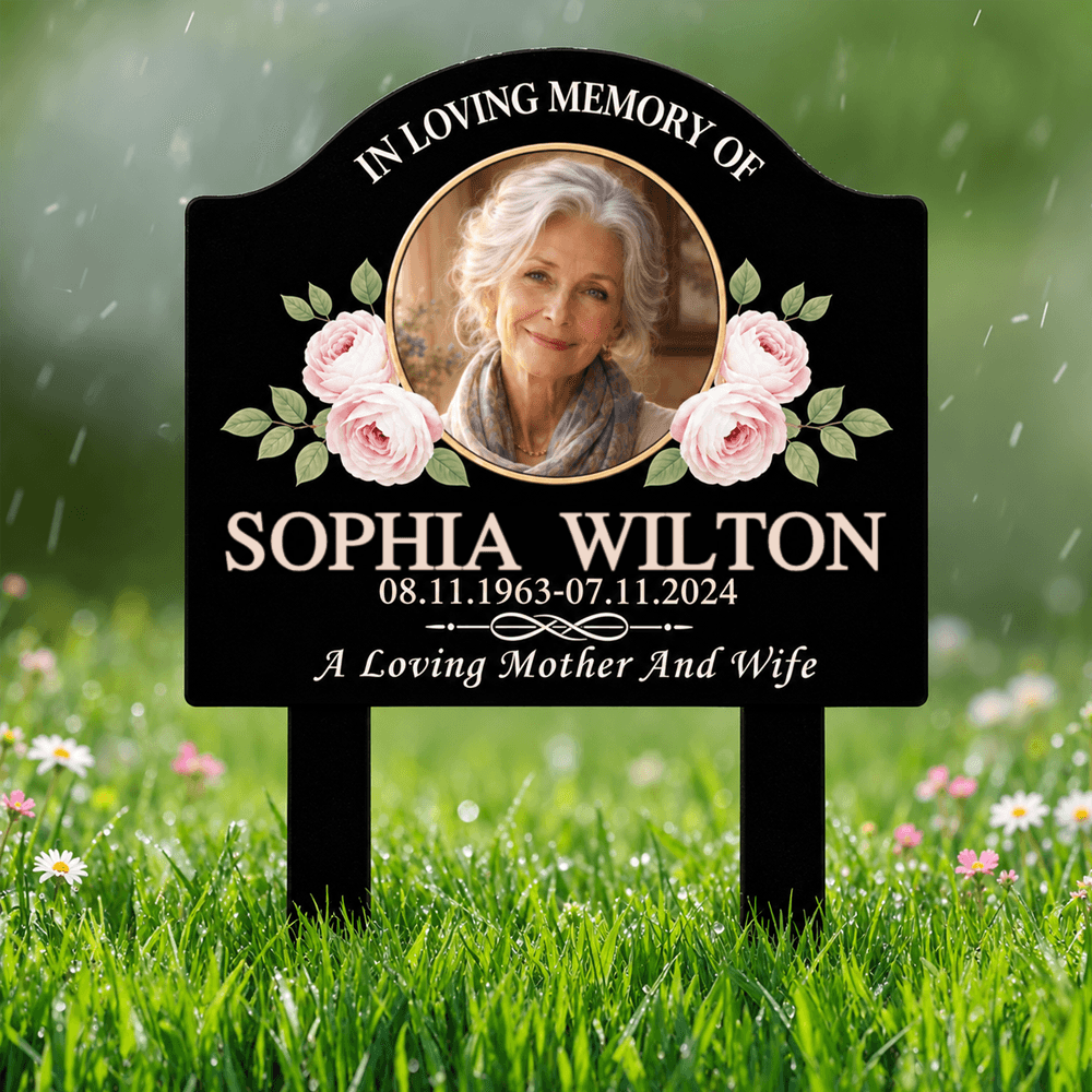 Custom Photo Memorial Garden Stake, Personalized Metal Grave Marker with Floral or Dove Design, Sympathy Gift for Family