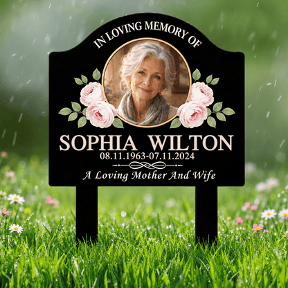 Custom Photo Memorial Garden Stake, Personalized Metal Grave Marker with Floral or Dove Design, Sympathy Gift for Family