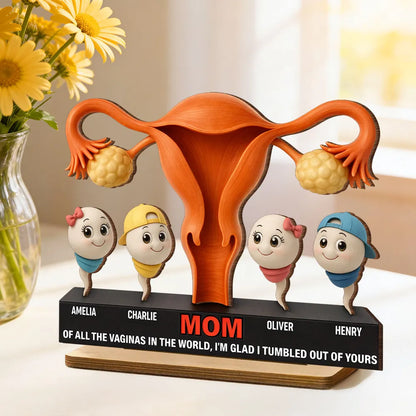 Personalized 2-Layer Wooden Plaque Funny MOM Quote with Cute Cartoon Sperm Design, Unique Gift for Mom