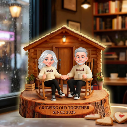 Personalized Acrylic Light Box Cabin Couple Rocking Chairs Warm Glow Keepsake, Unique Gift for Couples