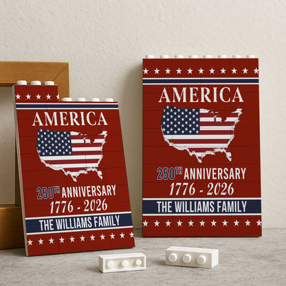 Custom Patriotic PVC Building Brick Puzzle for America 250th Anniversary, USA Flag Map Design, Meaningful Family Gift