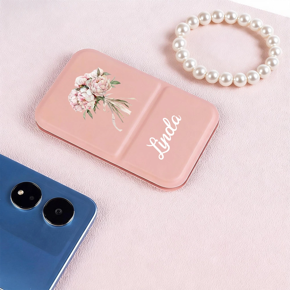 Leather Folding Makeup Mirror with Soft Floral Art, Custom Keepsake, Creative Gift for Beauty Lover