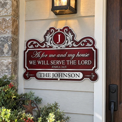 We'll Serve the Lord Personalized Shaped Metal Sign, Rustic Faith Decor, Creative Gift for a Christian Family