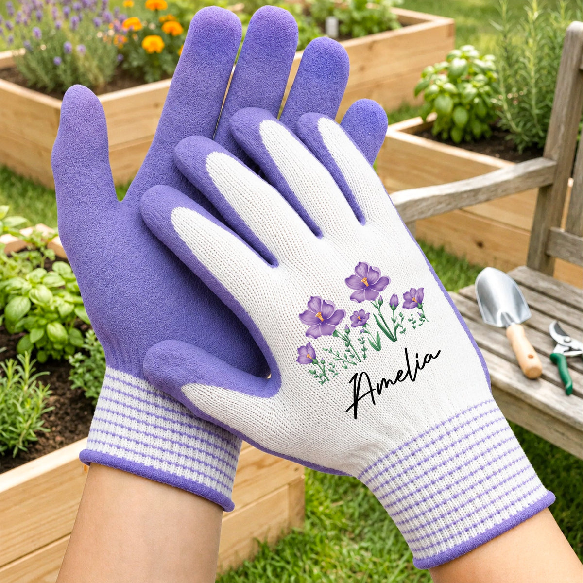 Personalized Nylonic Gloves with Pink Floral Design, Unique Gardening Gift for Her
