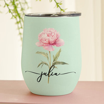 Personalized Birth Flower Eggshell Cup, Pastel Floral Name Design for Everyday Sips, Unique Gift for Her
