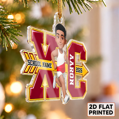 Personalized Acrylic Ornament, Cartoon Girl Running Cross Country, Christmas Tree Keepsake, Unique Gift for Athletes